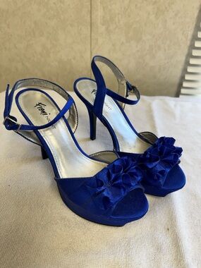 FIONI Clothing Cobalt Blue Ruffle Open-Toe Ankle-Strap Heels